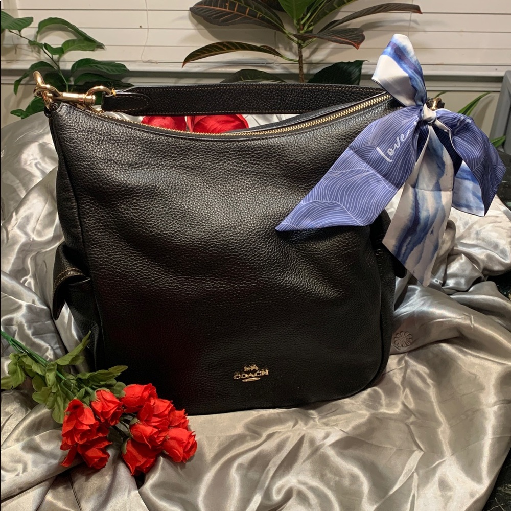 🌹COACH • Large Coach Black Pennie Pebbled Leather Shoulder Hobo Bag